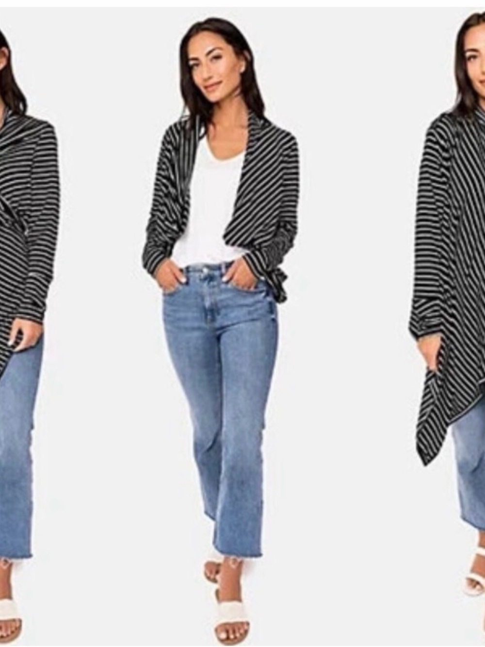 Gibson Black & White Striped High-Low  Sweater